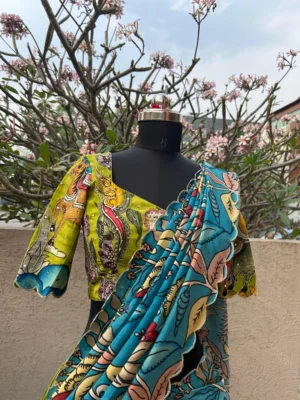 Parrot Green Kalamkari Silk Lehenga