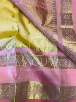 Elegant Light Green & Peach Pink Kanjivaram Silk Saree with Zari Border