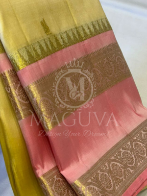 Elegant Light Green & Peach Pink Kanjivaram Silk Saree with Zari Border