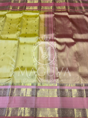 Elegant Light Green & Peach Pink Kanjivaram Silk Saree with Zari Border