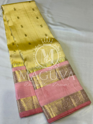 Elegant Light Green & Peach Pink Kanjivaram Silk Saree with Zari Border