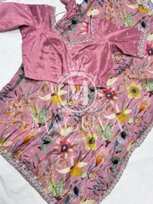 Elegant Pink Floral Embroidered Lehenga Choli Set