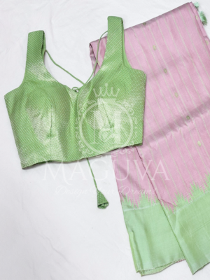 Pastel Pink & Light Green Soft Silk Saree with Designer Blouse