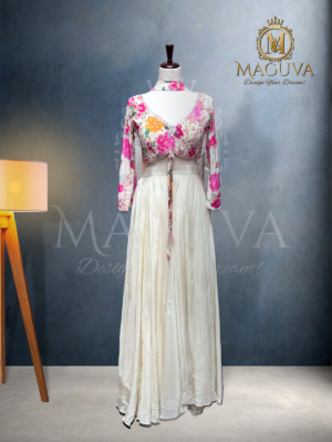 Floral Crop Top with Cream Palazzo and Matching Dupatta