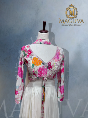 Floral Crop Top with Cream Palazzo and Matching Dupatta