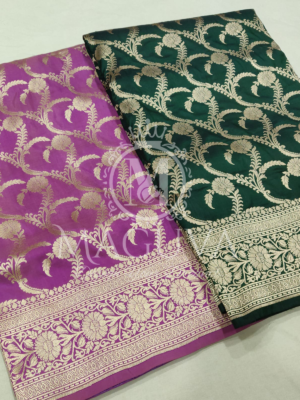 Banarasi Silk Saree with Golden Floral Zari Weaving