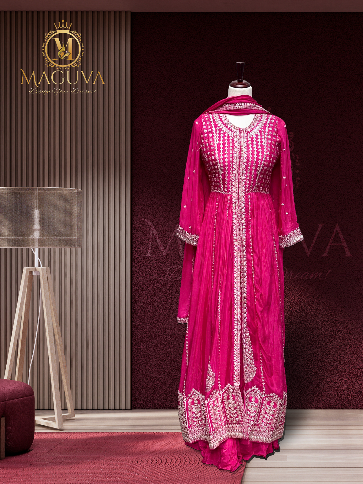 Pink Anarkali Dress with Silver Embroidery and Sequins
