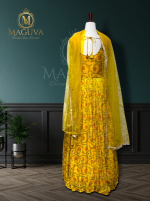 Yellow Festive Floral Embroidered Dress with Dupatta
