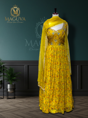 Yellow Festive Floral Embroidered Dress with Dupatta