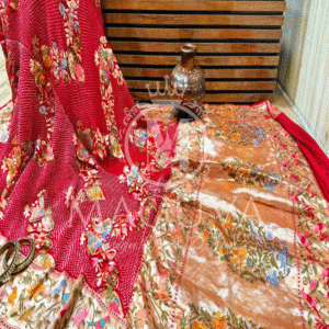 Exquisite Embroidered Red Floral Saree with Golden Border