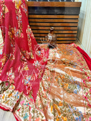 Exquisite Embroidered Red Floral Saree with Golden Border