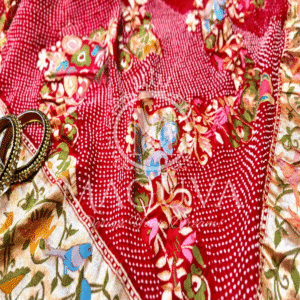 Exquisite Embroidered Red Floral Saree with Golden Border