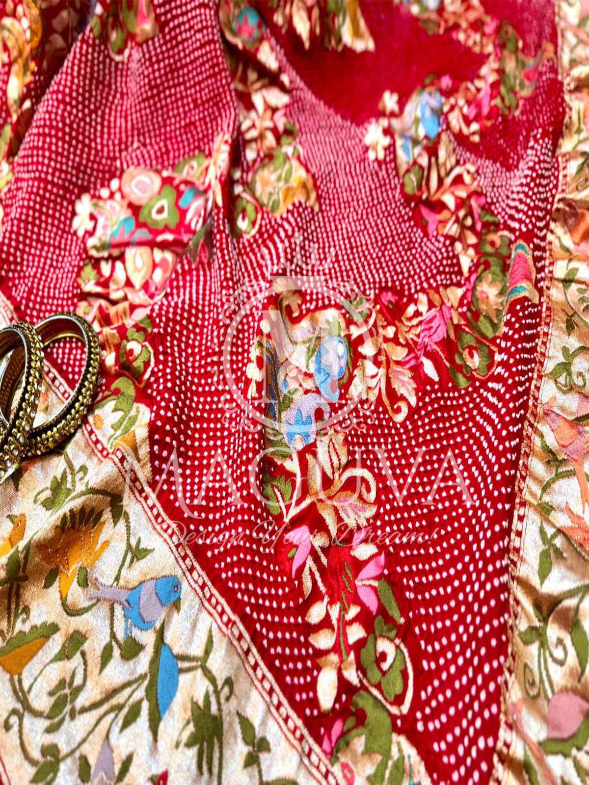 Exquisite Embroidered Red Floral Saree with Golden Border