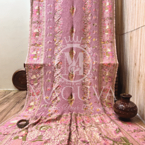 Pastel Pink Banarasi Bandhani Silk Saree with Elephant & Floral Zari Border
