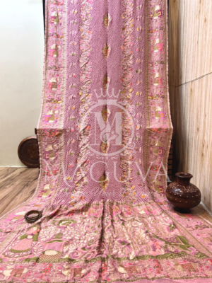 Pastel Pink Banarasi Bandhani Silk Saree with Elephant & Floral Zari Border