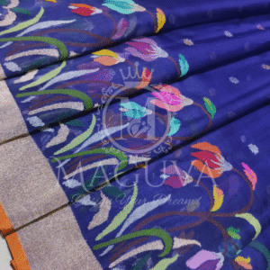 Royal Blue Banarasi Hand-Painted Tussar Silk Saree