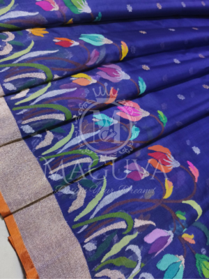 Royal Blue Banarasi Hand-Painted Tussar Silk Saree