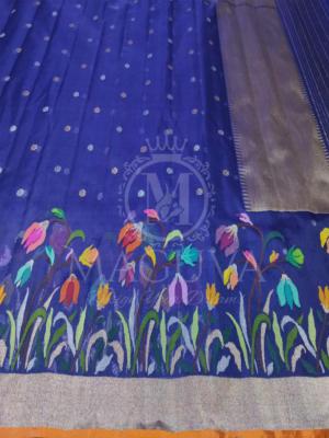 Royal Blue Banarasi Hand-Painted Tussar Silk Saree