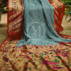 Elegant Sky Blue Crushed Silk Saree with Golden Floral Embroidered Border