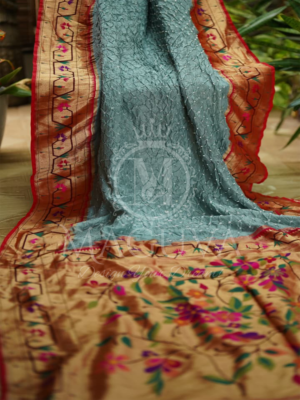 Elegant Sky Blue Crushed Silk Saree with Golden Floral Embroidered Border