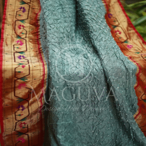 Elegant Sky Blue Crushed Silk Saree with Golden Floral Embroidered Border