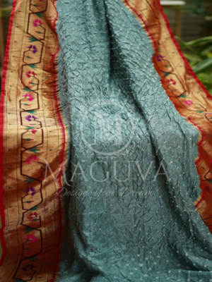 Elegant Sky Blue Crushed Silk Saree with Golden Floral Embroidered Border
