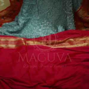 Elegant Sky Blue Crushed Silk Saree with Golden Floral Embroidered Border