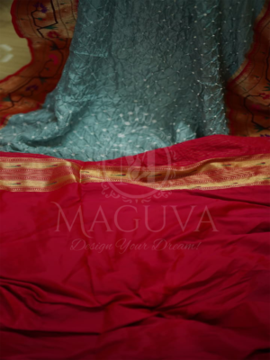 Elegant Sky Blue Crushed Silk Saree with Golden Floral Embroidered Border