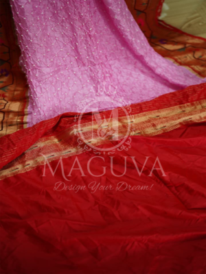 Charming Pink Crushed Silk Saree with Golden Floral Embroidered Border