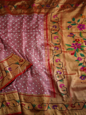 Elegant Mauve Crushed Silk Saree with Golden Floral Embroidered Border