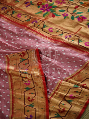 Elegant Mauve Crushed Silk Saree with Golden Floral Embroidered Border
