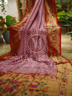 Elegant Mauve Crushed Silk Saree with Golden Floral Embroidered Border