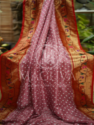 Elegant Mauve Crushed Silk Saree with Golden Floral Embroidered Border