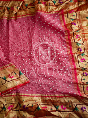 Royal Maroon Crushed Silk Saree with Golden Floral Embroidered Border