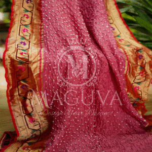 Royal Maroon Crushed Silk Saree with Golden Floral Embroidered Border