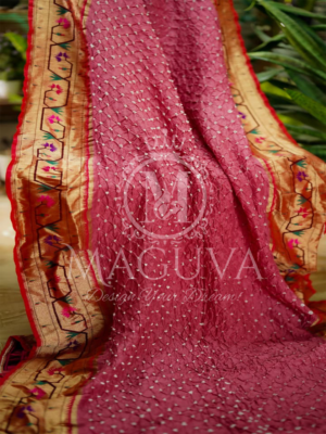 Royal Maroon Crushed Silk Saree with Golden Floral Embroidered Border