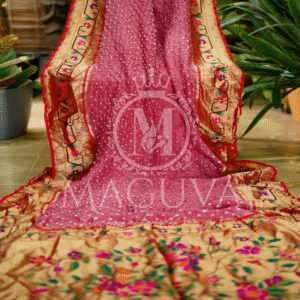 Royal Maroon Crushed Silk Saree with Golden Floral Embroidered Border