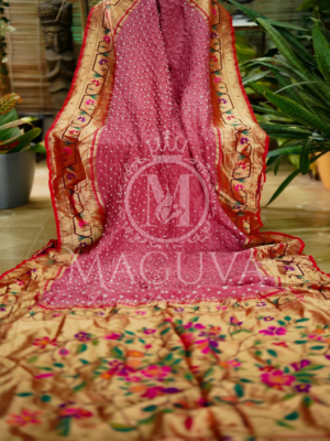Royal Maroon Crushed Silk Saree with Golden Floral Embroidered Border