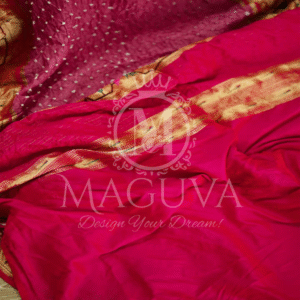 Royal Maroon Crushed Silk Saree with Golden Floral Embroidered Border