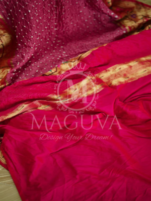 Royal Maroon Crushed Silk Saree with Golden Floral Embroidered Border