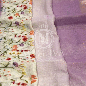 Lavender Linen Saree with Hand-Painted Floral Motifs