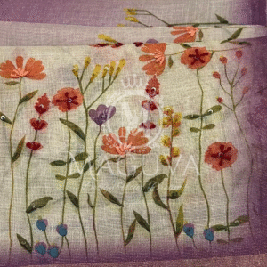 Lavender Linen Saree with Hand-Painted Floral Motifs