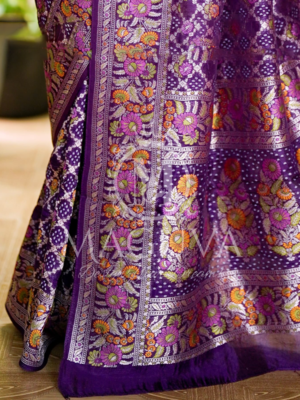 Royal Purple Banarasi Silk Saree with Intricate Floral Zari Weaving