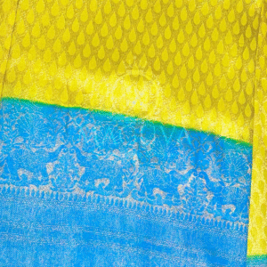 Yellow & Blue Banarasi Silk Saree with Zari Elephant Motif Border