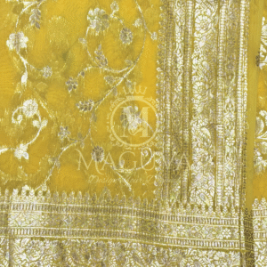Royal Yellow Banarasi Silk Saree with Heavy Silver Zari Work
