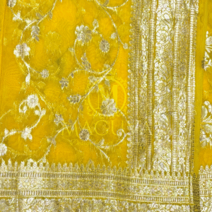 Royal Yellow Banarasi Silk Saree with Heavy Silver Zari Work