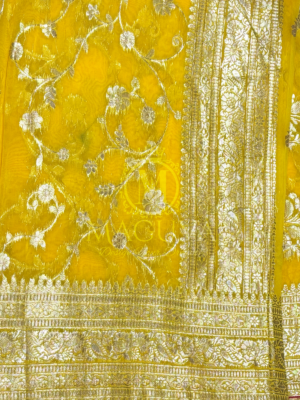 Royal Yellow Banarasi Silk Saree with Heavy Silver Zari Work
