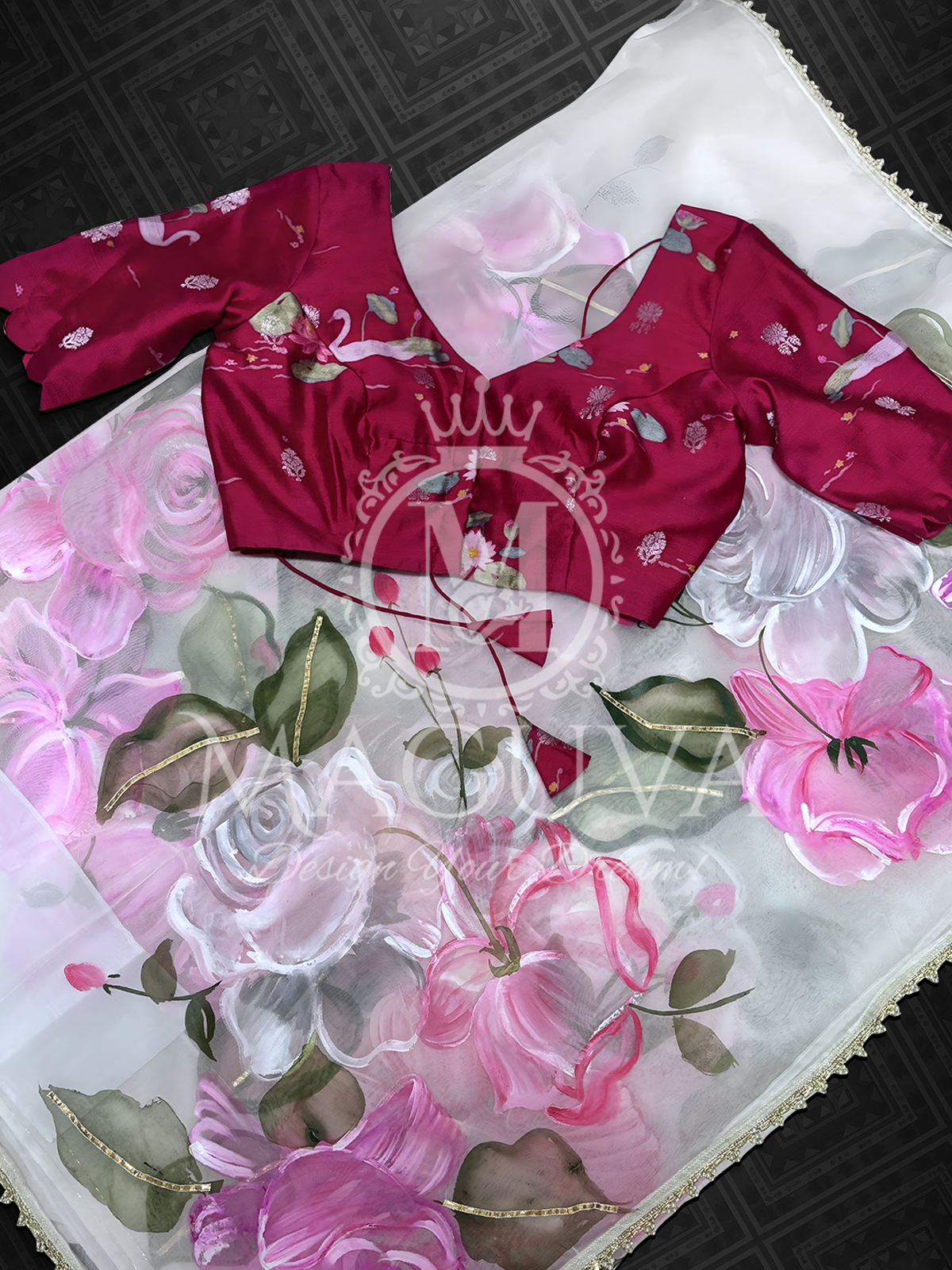 Organza hand-printed saree