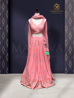 Pink Embroidered Lehenga with Multicolor Choli and Tassel Detailing