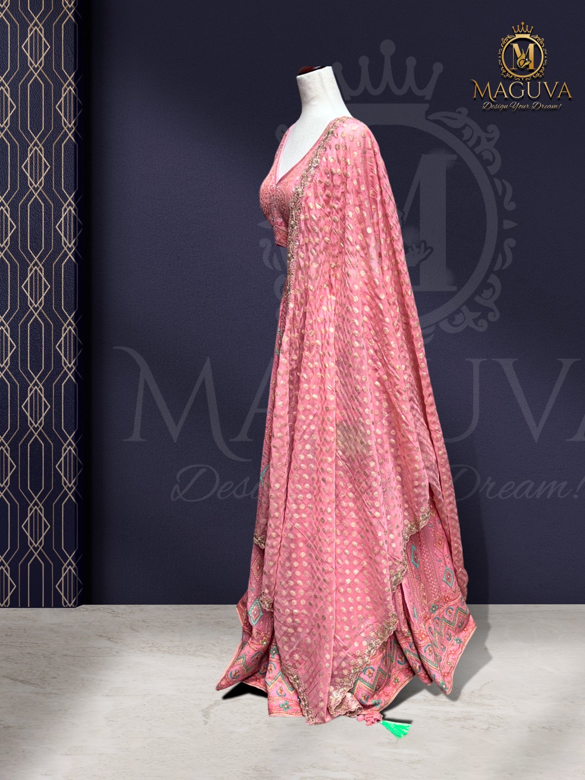 Pink Embroidered Lehenga with Multicolor Choli and Tassel Detailing